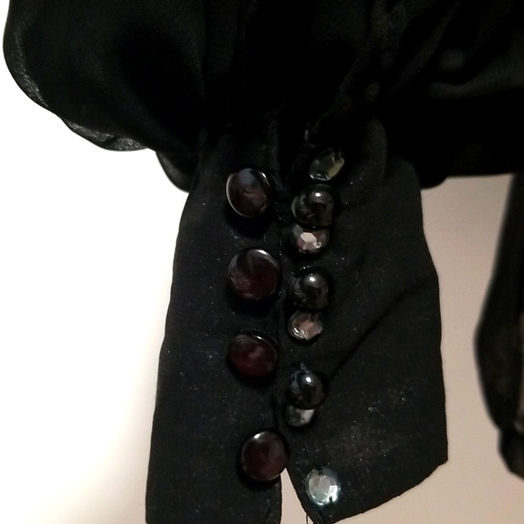 Black Shift Dress with Beads & Embellishments Sheer Long Sleeves - Picture 11 of 16